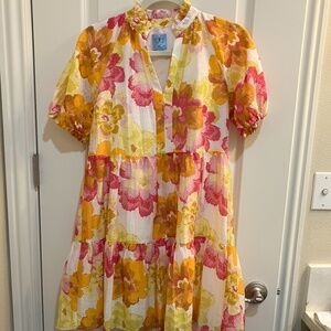 CeCe Pink/Yellow/Orange Floral Babydoll Dress Size XS